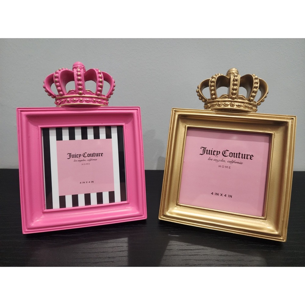 Juicy Couture Home 2 Picture Frames with Crown Set Pink and Gold 4x4 Y2K